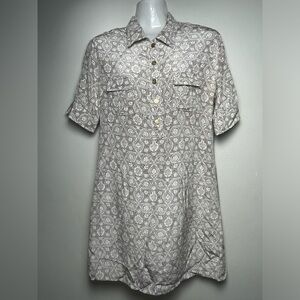 Gold Hawk 100% Silk Tunic Dress Gold Snap Buttos  With Belt Women Size M